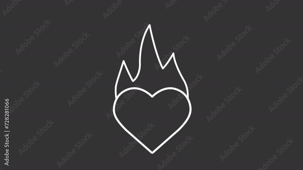 Passion white line animation. Animated flaming heart icon. Affection and desire. Passion loveheart. Valentines day. Isolated illustration on dark background. Transition alpha video. Motion graphic Passion white line animation. Animated flaming heart icon. Affection and desire. Passion loveheart. Valentines day. Isolated illustration on dark background. Transition alpha video. Motion graphic