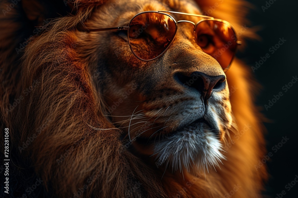 Naklejka premium Sunglass Lion Generative AI