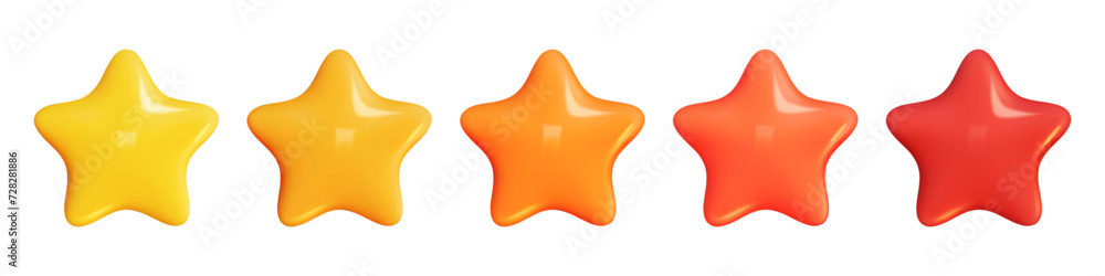 Star 3D Review plastic vector render. Set star for feedback and rank. 3d cartoon game element. Shape for app and game design. Vector illustration. Star 3D Review plastic vector render. Set star for feedback and rank. 3d cartoon game element. Shape for app and game design. Vector illustration.