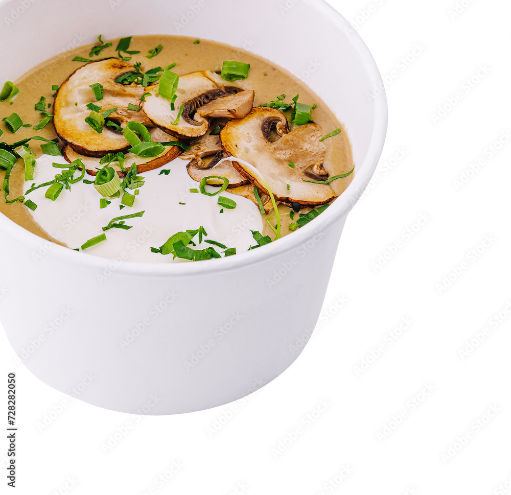 Cream soup with mushrooms isolated on white Cream soup with mushrooms isolated on white