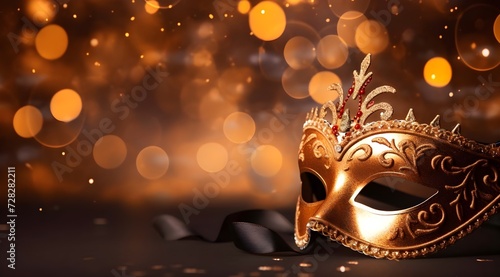 Image of elegant and delicate mask over bokeh lights background.