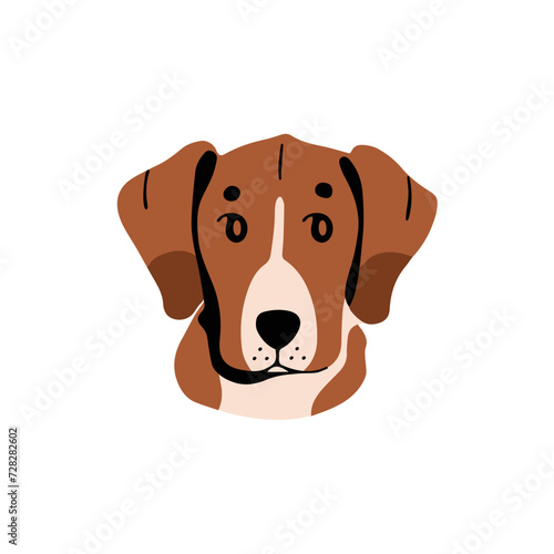 Happy hunting dog avatar. Cute puppy of shorthair breed. Amusing pup of hound. Funny doggy portrait  lovely terrier muzzle. Pet face  domestic canine animal. Flat isolated vector illustration on white