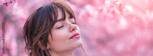Photo of a woman and flowers in April