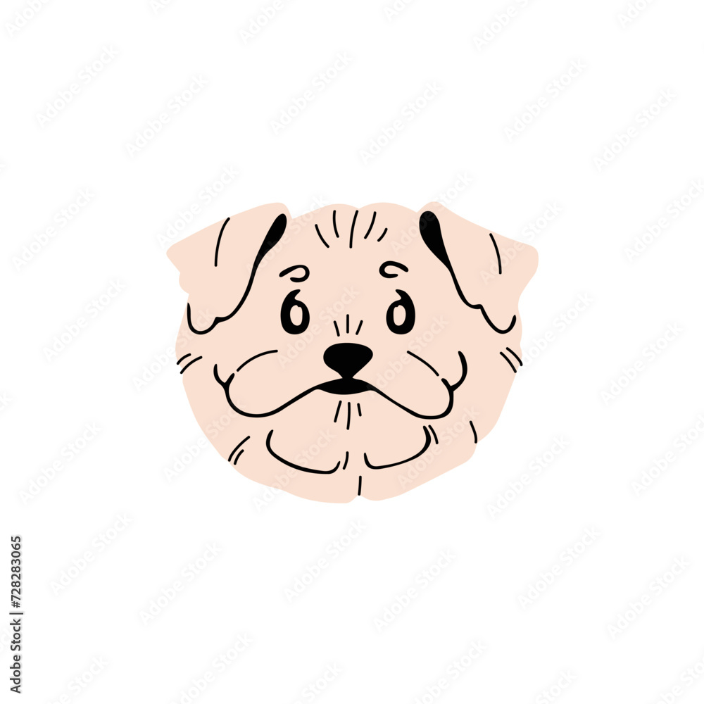 Cute Maltese muzzle. Funny avatar of toy breed puppy. Fluffy pup face, amusing doggy snout. Happy canine pet portrait. Small purebred lap dog. Flat isolated vector illustration on white background Cute Maltese muzzle. Funny avatar of toy breed puppy. Fluffy pup face, amusing doggy snout. Happy canine pet portrait. Small purebred lap dog. Flat isolated vector illustration on white background