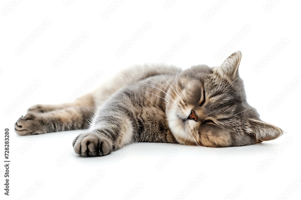 Fototapeta premium British cat lying and playing isolated on a white background
