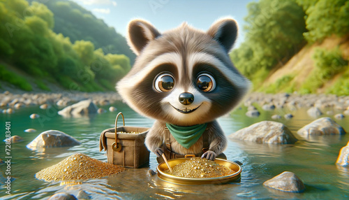 The Raccoon Gold Prospector: Discovering Treasures Along the Riverbank
