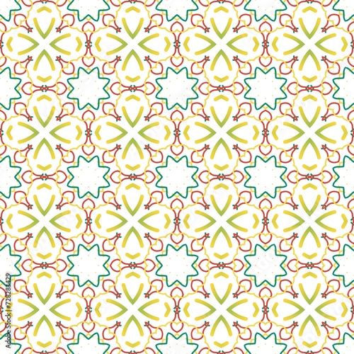 Colorful geometric ornamental style pattern on a white backdrop