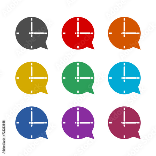 Bubble chat time clock schedule  icon isolated on white background. Set icons colorful