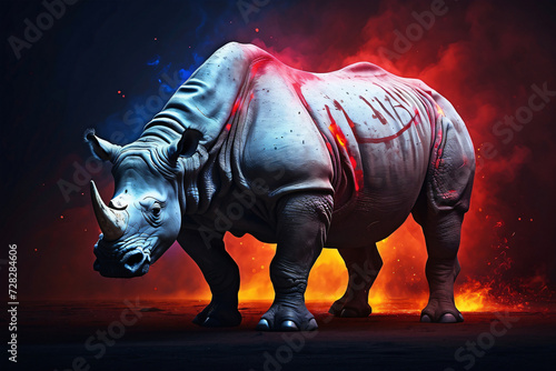rhino with blue and red smoke effect background © IOLA