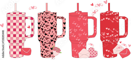 Retro Tumbler Cup Valentine's Day. Vector illustration