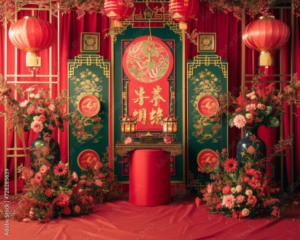 Chinese New Year photo shoots with a girl and China background, celebrate traditions and festivities of the New Year For decorating cover advertising