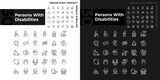 People with disabilities linear icons set for dark, light mode. Intellectual disability. Genetic disorder. Thin line symbols for night, day theme. Isolated illustrations. Editable stroke