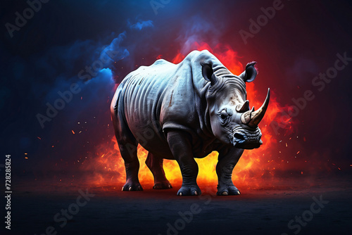 rhino with blue and red smoke effect background