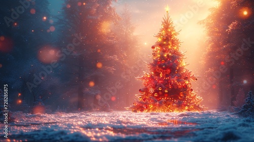 Snowy Christmas Tree in December Generative AI