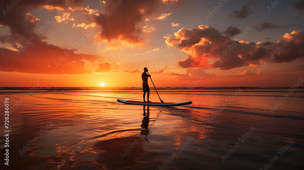 Boy with oar paddleboarding