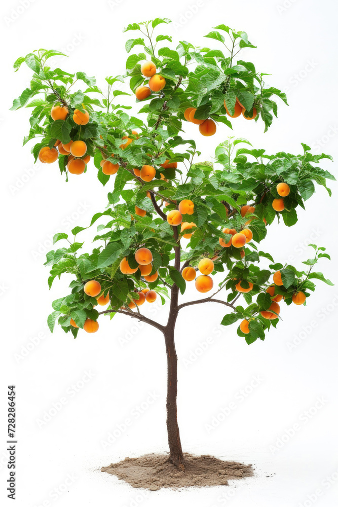Apricot tree with fruits isolated on a white background