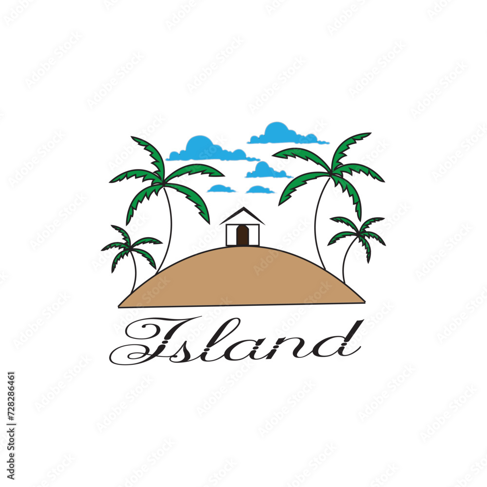 Tropical island logo. A beautiful island logo design with coconut tree. this is a vector logo design.