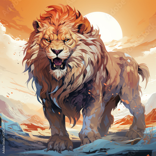 lion monster artwork vector style 2d white background photo