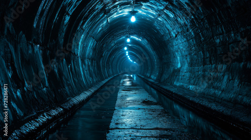 Moody Underground Tunnel with Reflective Water for Atmospheric Backdrops or Thriller Settings