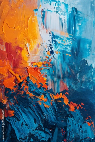 Abstract colorful blue and orange complementary paint.