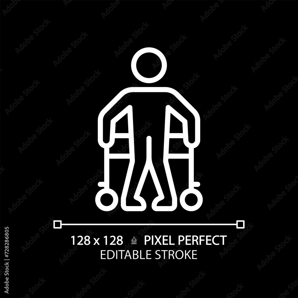 Cerebral palsy white linear icon for dark theme. Physical genetic disorder. Lifelong medical condition. Special needs. Thin line illustration. Isolated symbol for night mode. Editable stroke Cerebral palsy white linear icon for dark theme. Physical genetic disorder. Lifelong medical condition. Special needs. Thin line illustration. Isolated symbol for night mode. Editable stroke