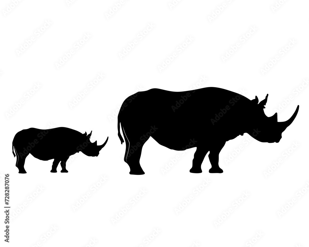 Fototapeta premium The nearly extinct adult two-horned rhinoceros