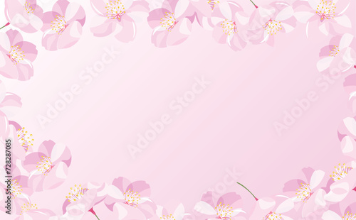 背景やタイトルに使えるシンプルな満開の桜吹雪と花びらのコピースペースのあるピンクグラデーションの春フレーム