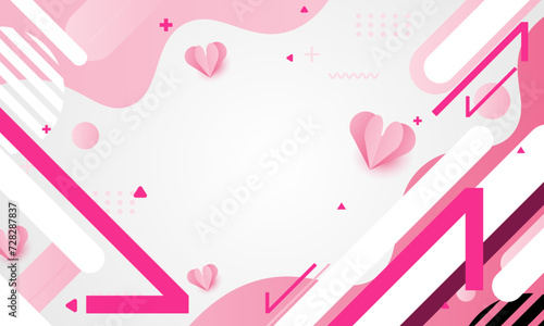 liquid fluid geometric on pink background. Valentine's day card hearts, vector design.