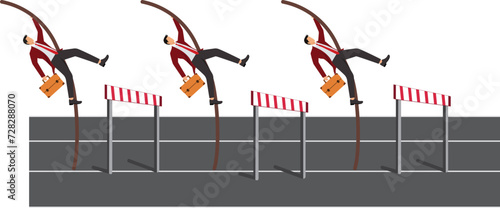 Multi Ethnic Group of businessman hurdling running and jumping