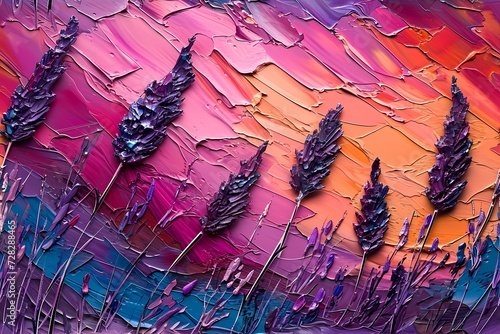 beautiful lavender in palette knife painting style illustrations for wall art decoration, wallpaper and background