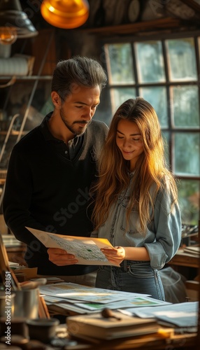 Man and Woman Reviewing Construction Plans