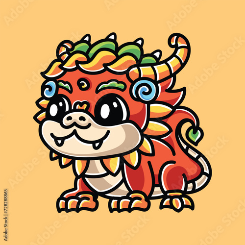 Cute Dragon Chinese Vector Cartoon Illustration (ID: 728288865)