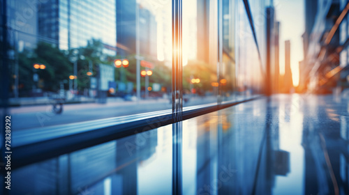 Blurred glass wall of modern business office building at the business center use for background in business concept. Blur corporate business office. Abstract office windows background.