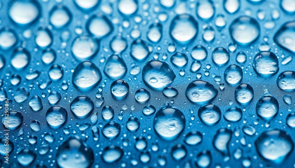 Water drops on a blue surface.