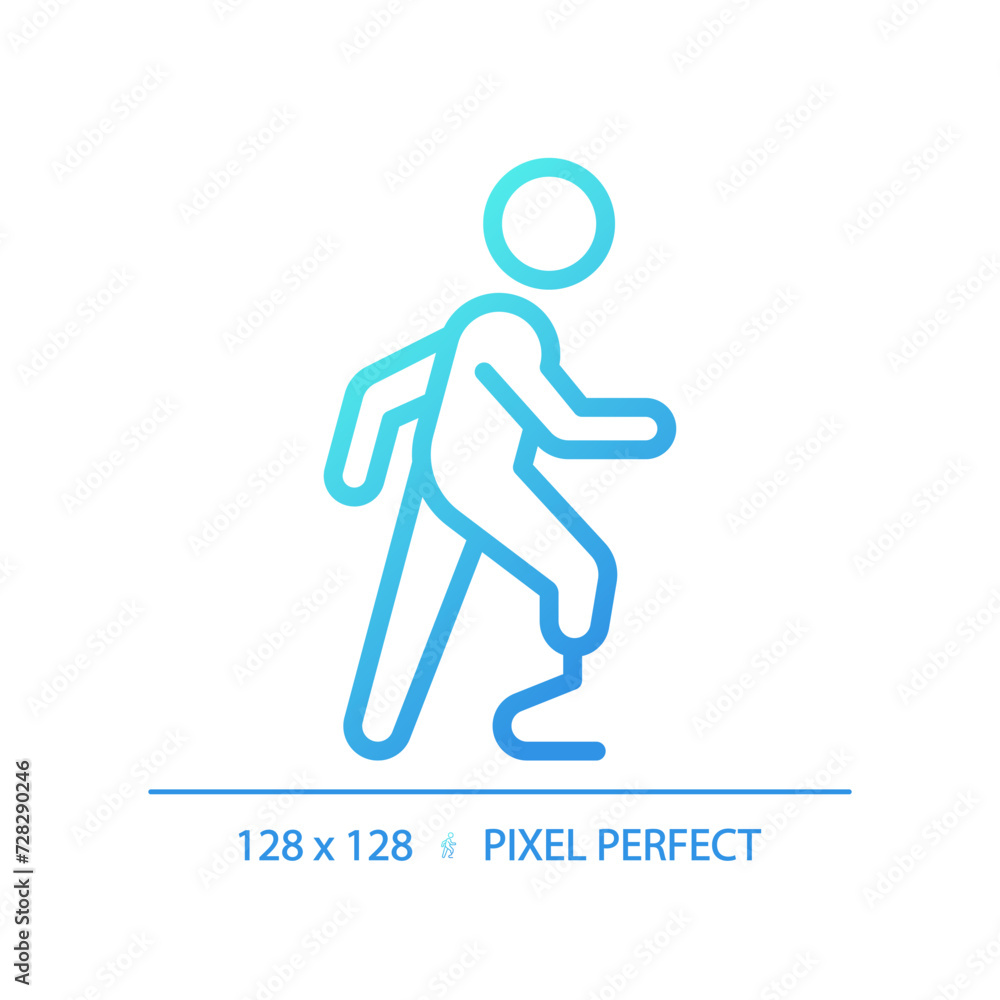 Prosthetic leg gradient linear vector icon. Injury recovery treatment. Biotechnology prosthesis. Medical condition. Thin line color symbol. Modern style pictogram. Vector isolated outline drawing Prosthetic leg gradient linear vector icon. Injury recovery treatment. Biotechnology prosthesis. Medical condition. Thin line color symbol. Modern style pictogram. Vector isolated outline drawing