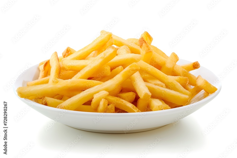 French fries in a white plate isolated on white background French fries in a white plate isolated on white background