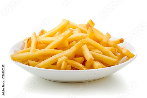 French fries in a white plate isolated on white background