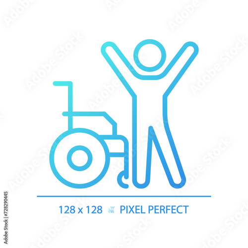 Patient recovery gradient linear vector icon. Physical therapy, hospital discharge. Illness rehabilitation. Thin line color symbol. Modern style pictogram. Vector isolated outline drawing