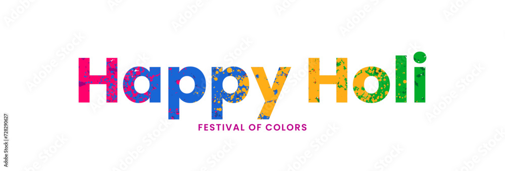 Happy Holi Festival of Colors background design. Colorful Happy Holi text banner. Vector illustration