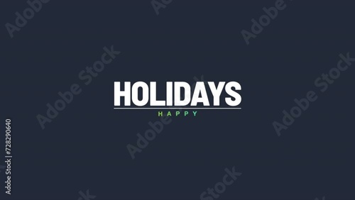 The Holidays Happy logo showcases green and blue circular lettering on a black backdrop, with Holidays on top and Happy at the bottom. The stacked letters spell out the brand