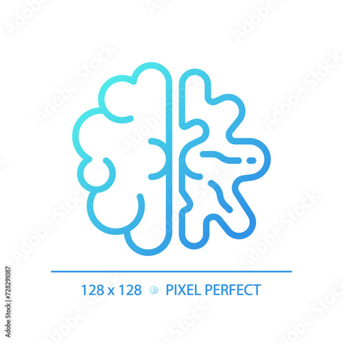 Alzheimer brain gradient linear vector icon. Neurological disorder, dementia care. Cognitive development, brain damage. Thin line color symbol. Modern style pictogram. Vector isolated outline drawing
