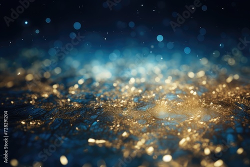 golden glitter vintage lights background. gold and blue. de-focused