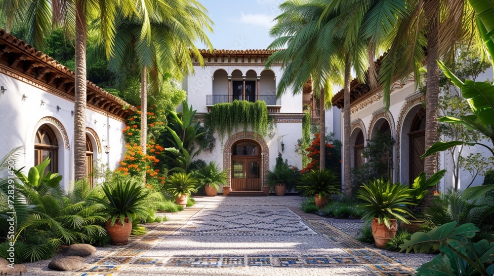  A Spanish hacienda with whitewashed walls and vibrant tile accents..