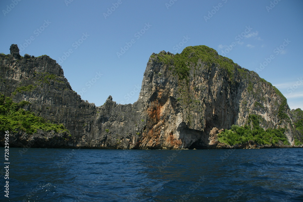 Beautiful limestone cliff rocks structure in Koh Phi Phi Island Thailand.