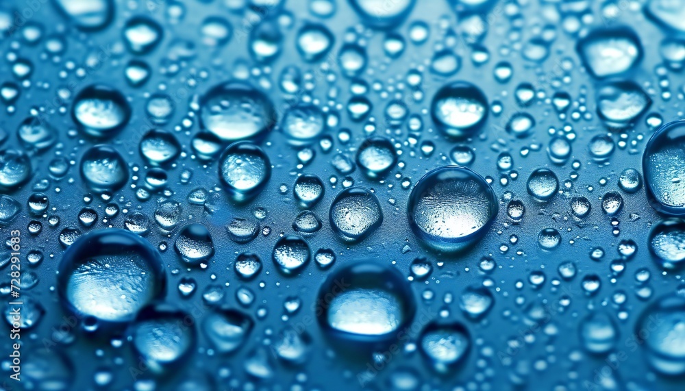 Water drops on a blue surface.