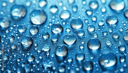 Water drops on a blue surface.
