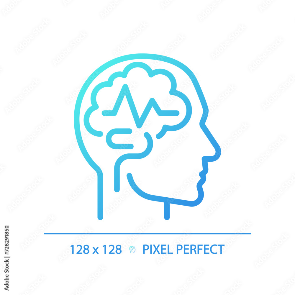 Epilepsy brain gradient linear vector icon. Seizure medical condition. Cognitive developmen. Geriatric neurology. Thin line color symbol. Modern style pictogram. Vector isolated outline drawing