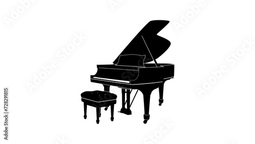 Grand piano, black isolated silhouette