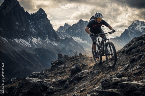 Exploring the Austrian Mountains on an E-MTB Bike with Helmet