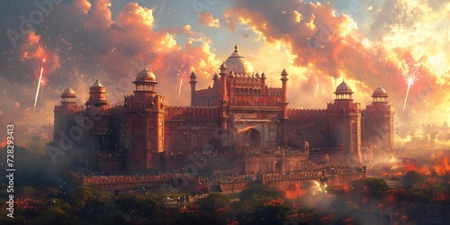 A Spectacular Sunset Over a Majestic Mosque Generative AI